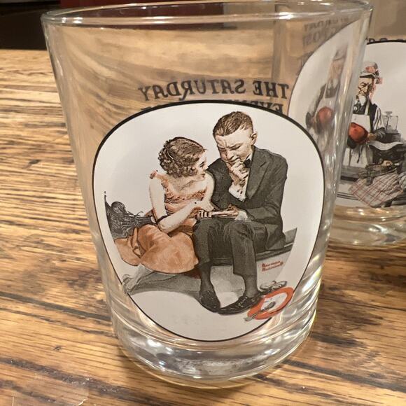 Saturday Evening Post Norman Rockwell Flat Tumblers Whiskey Glasses Set of 6 - Picture 2 of 8
